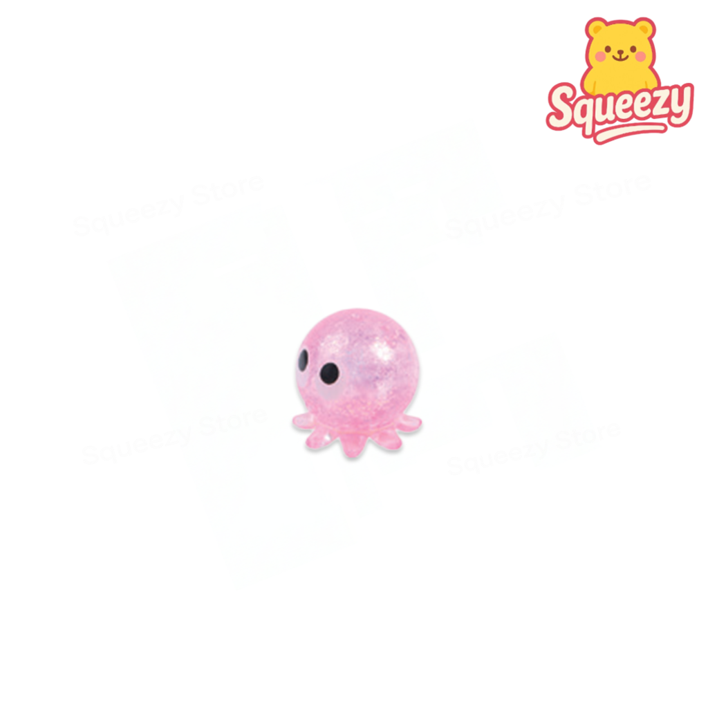 Pink Glitter Animal sensory toy shaped like a smiling octopus.