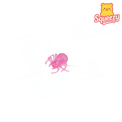Pink Squishy Spider with Maltose soft sensory toy with sparkling translucent body and flexible legs.