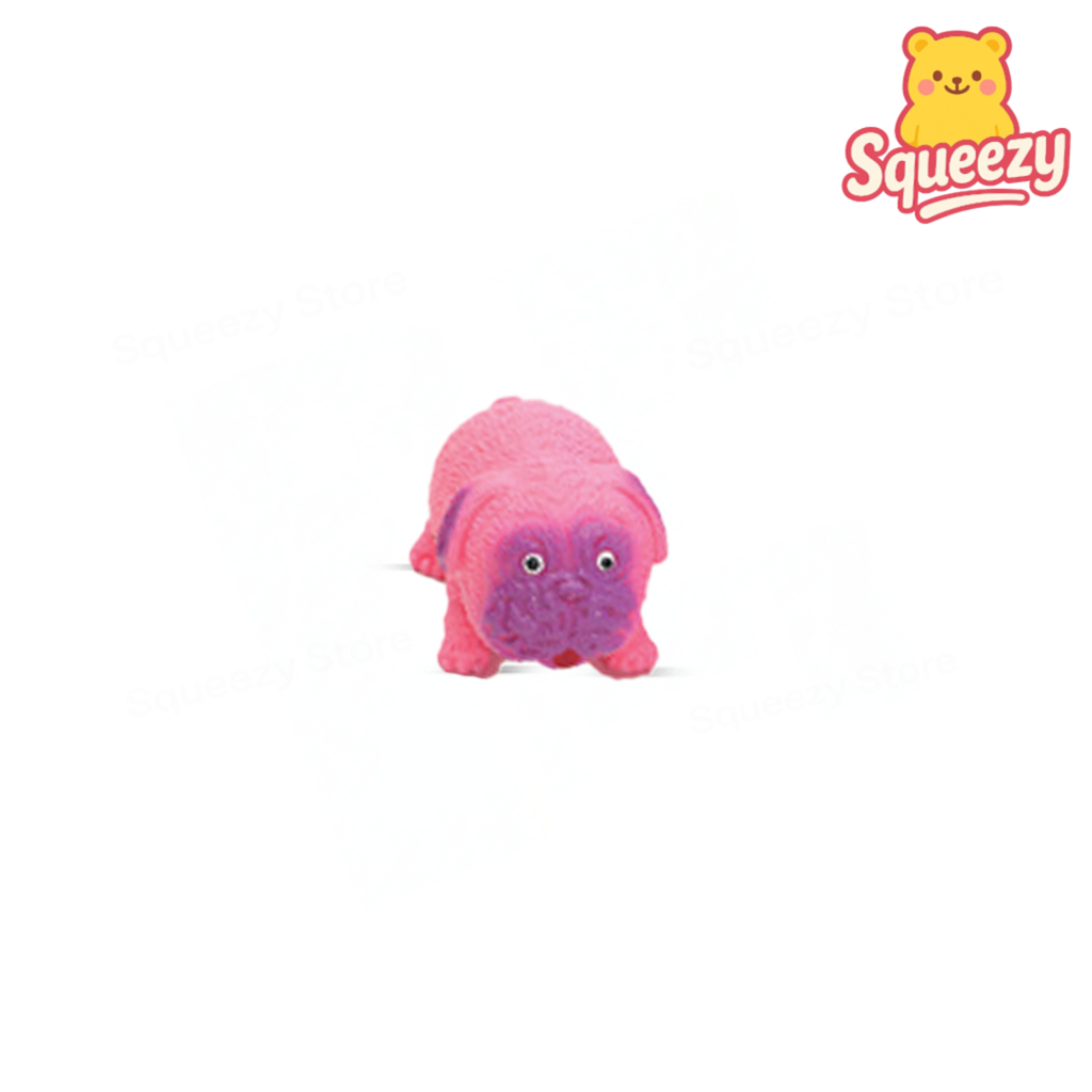 Pink Stretchy Pug soft stretchable dog sensory toy.