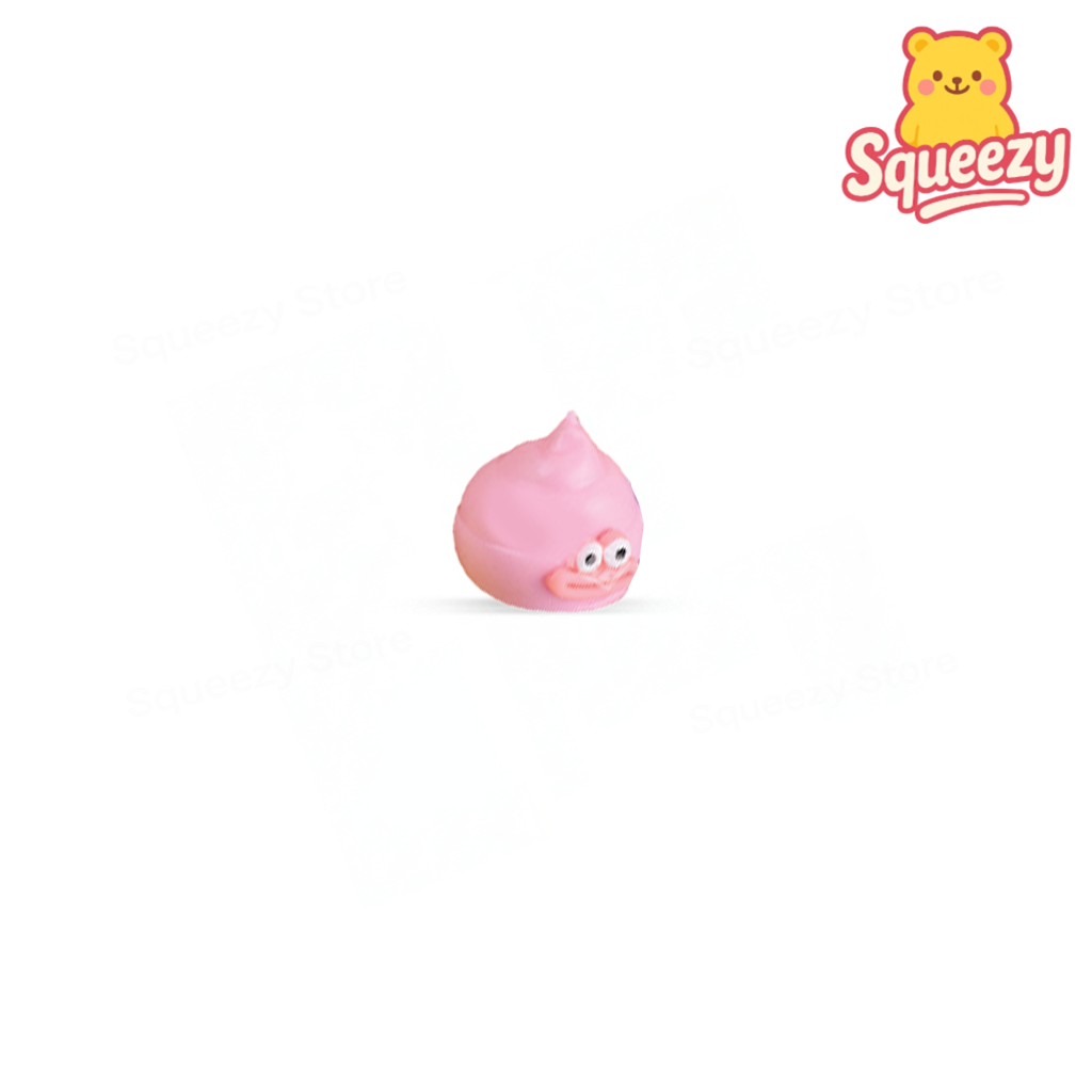 Pink Super Squishy Poo soft EVA stress relief toy with cute smiling face.