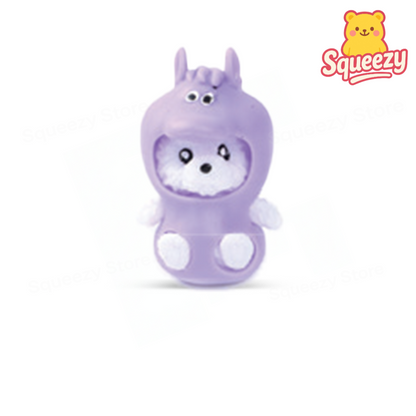 Purple Unicorn Bear Squishy — Purple unicorn costume bear squishy mini super soft slow-rising stress relief toy.