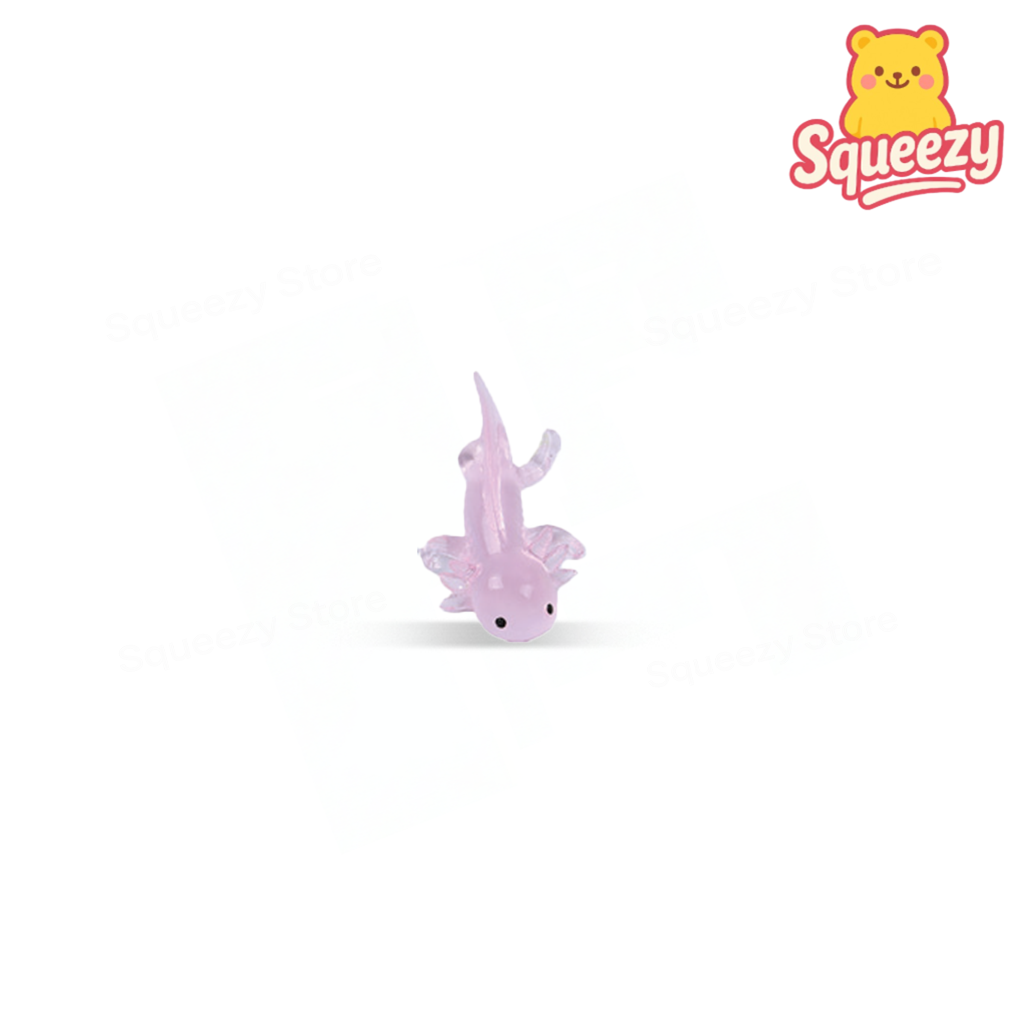 Purple Axolotl Squishy soft sensory toy with crystal-clear pastel body and cute expression.