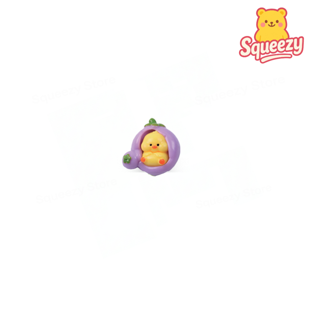 Purple Chick Squishy — Chick in purple cozy bed squishy, mini stress relief toy.