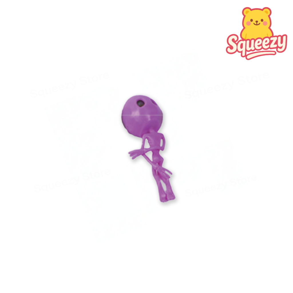 Purple Squishy Alien soft stress relief toy with playful pose and cartoon face.
