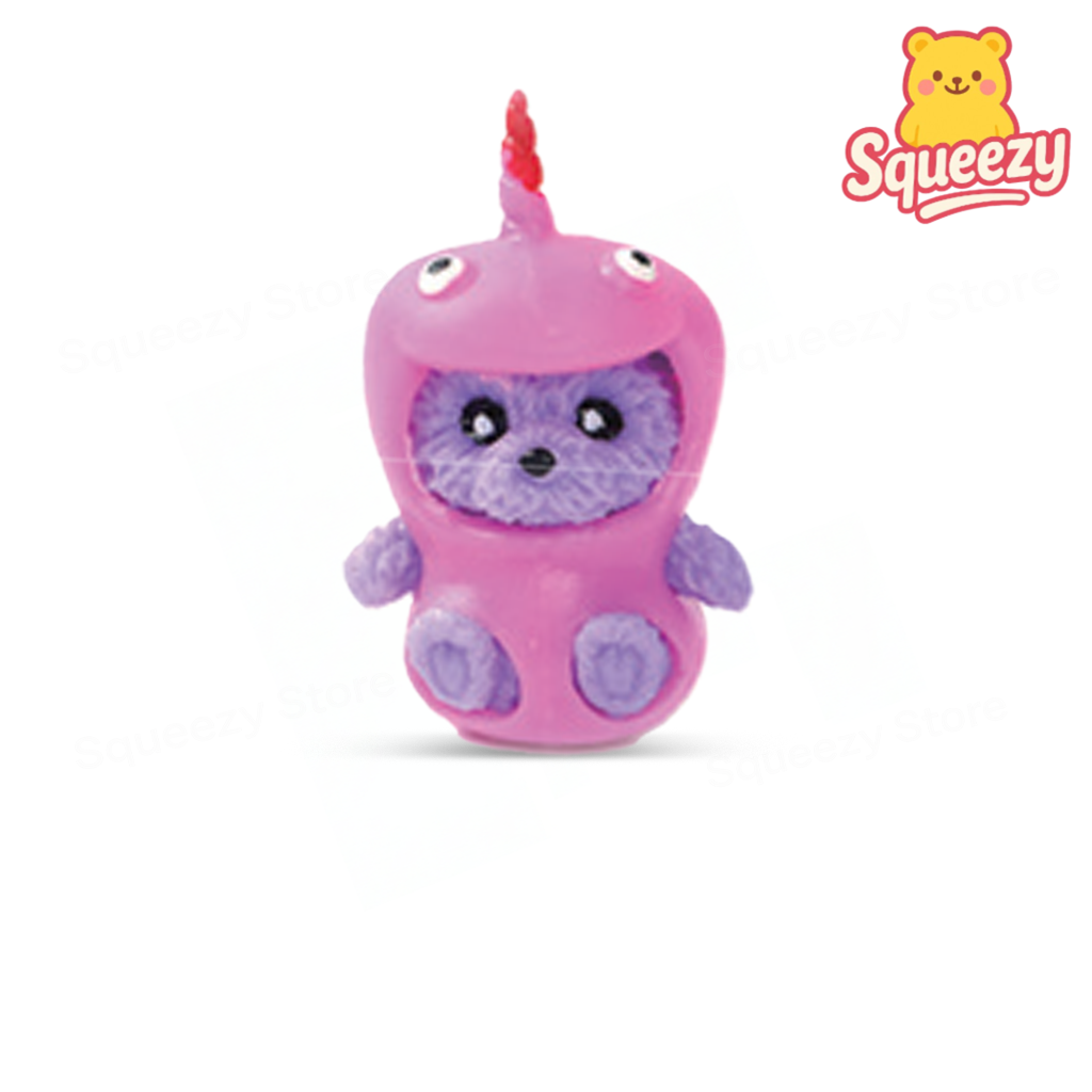 Purple Unicorn Bear Squishy — Purple unicorn costume bear squishy mini super soft slow-rising stress relief toy.