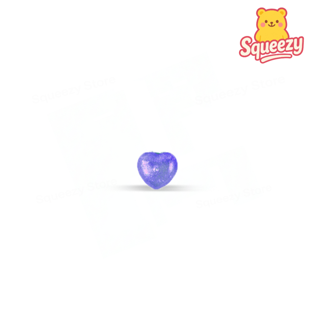 Purple heart-shaped object with 'Squeezy' logo on a white background