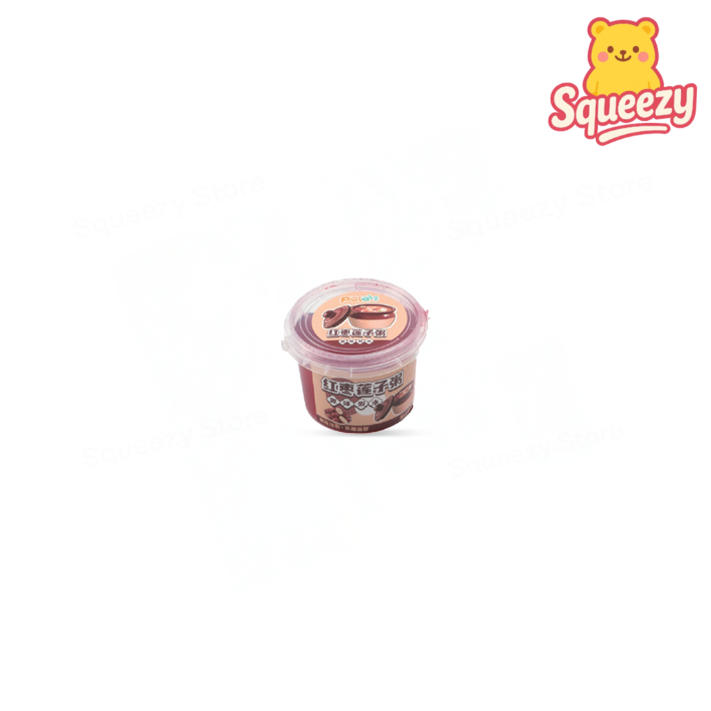 Red Date and Lotus Seed Bubble Putty soft and stretchy slime packaged in a realistic sweet soup cup container.