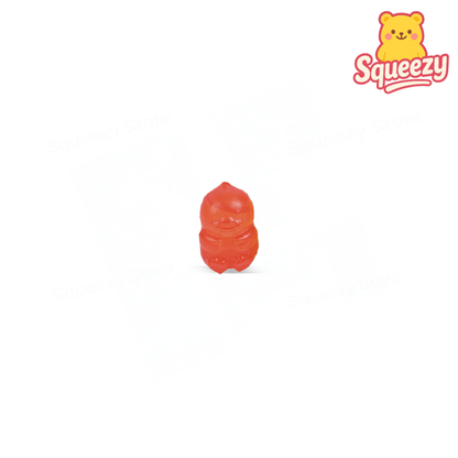 Red Jelly Duck with Maltose glitter stress relief toy with translucent body.