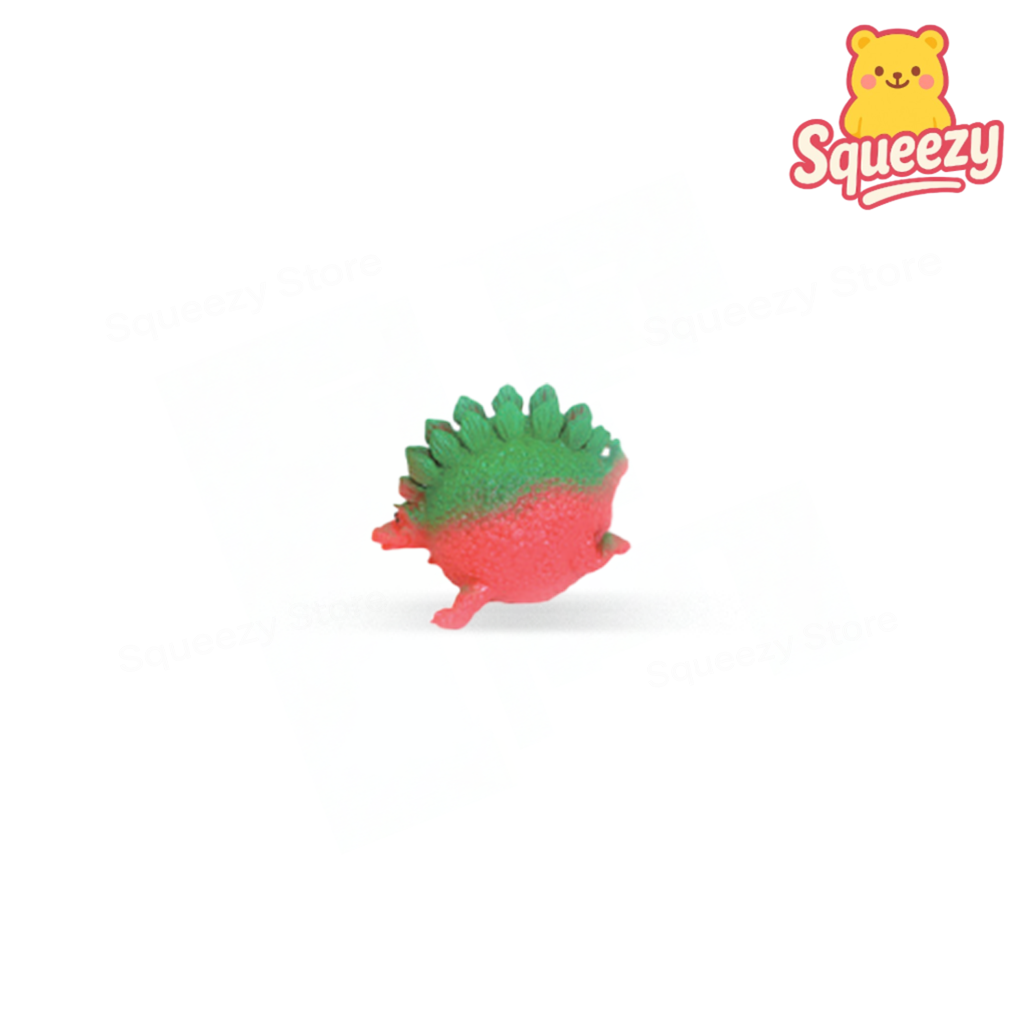 Red Little Dinosaur soft sensory toy with green spikes and round body.