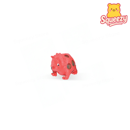 Red Squishy Dino with Beads soft sensory toy with translucent colorful bead filling.