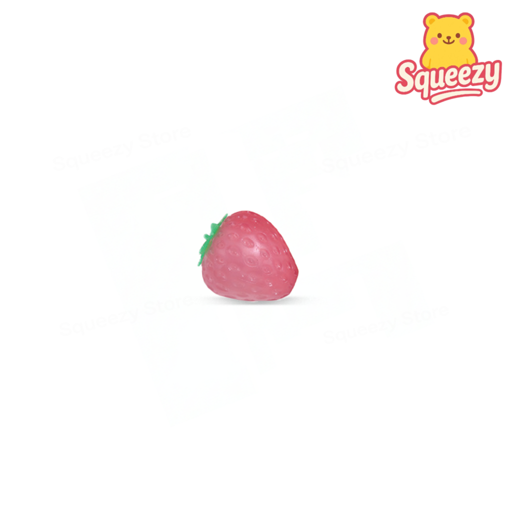 Red UV Color-Changing Strawberry Squishy soft sensory toy after exposure to sunlight or UV light.