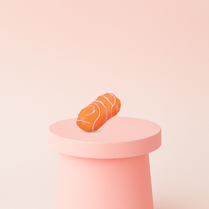 Salmon Squishies display box featuring salmon sushi stress relief toys.