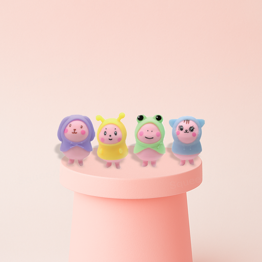 Showtime Cute Animals Squishies featuring bunny, duck, frog, and bear costume characters, super soft slow-rising stress relief toys.