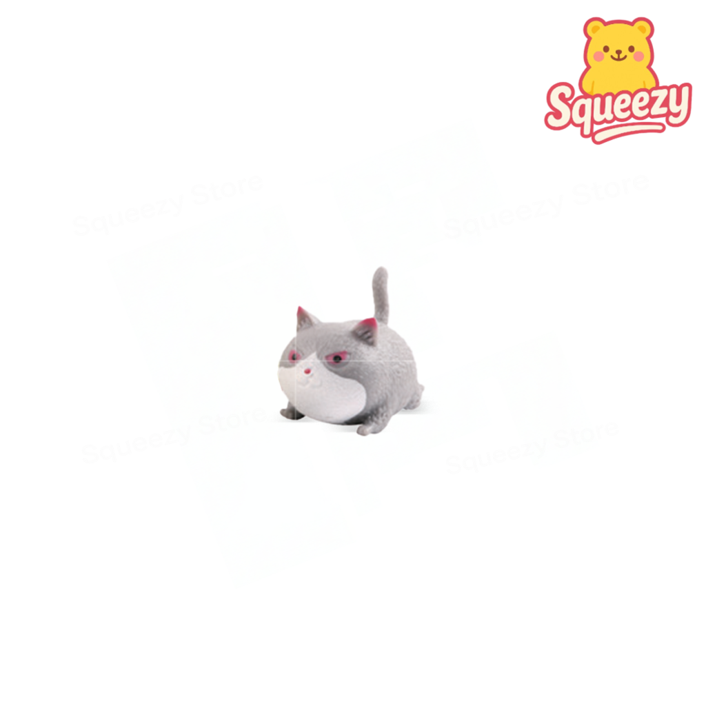 Gray Small Angry Cat soft EVA stress relief toy with raised tail and grumpy face.