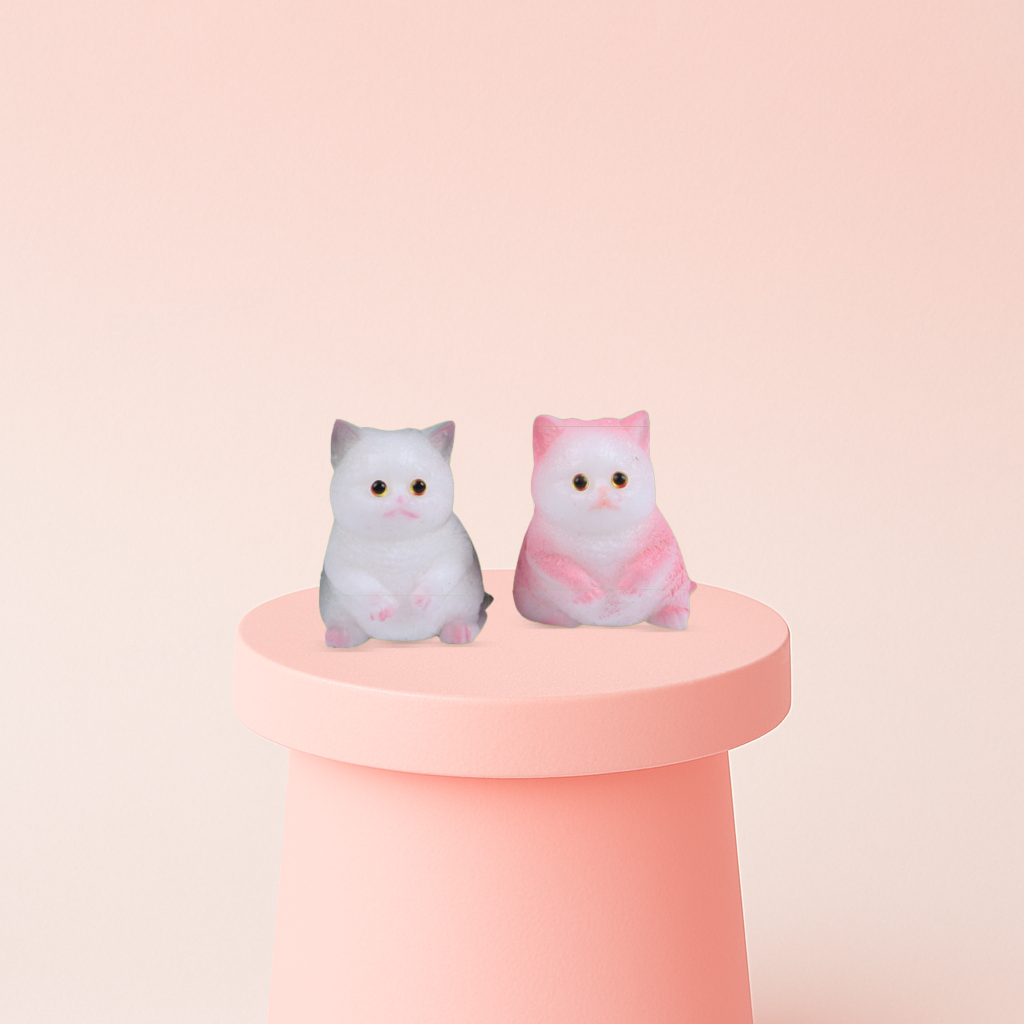 Small Cat Squishies in white and pink colors, super soft slow-rising stress relief toys.
