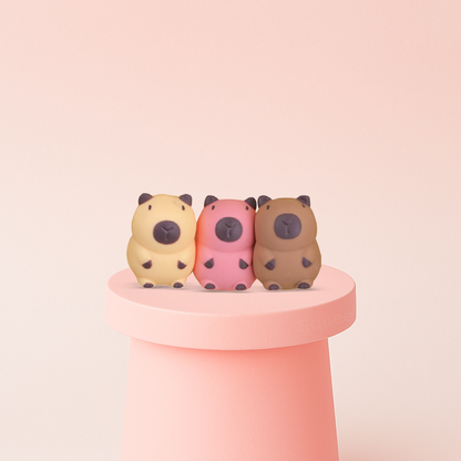 Small Size EVA Capybara collection featuring mini capybara stress relief toys in beige, pink, and brown.
