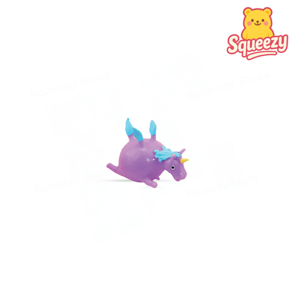 Small Unicorn soft sensory toy with purple body, blue wings, turquoise mane, and golden horn.