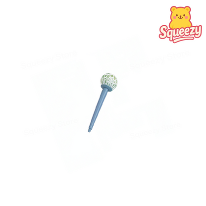 Squeeze toy with a ball on a blue handle, branded 'Squeezy', on a white background.