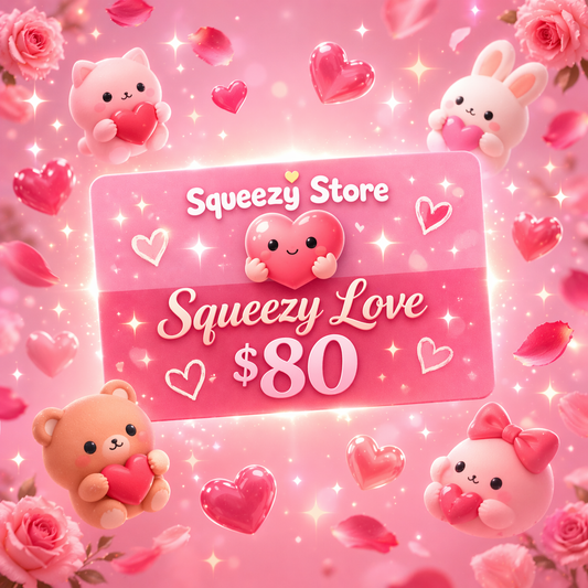 Squeezy Store Squeezy Love digital gift card $80 — 
generous birthday and special occasion gift for 
squishy toy lovers and collectors — instant email delivery