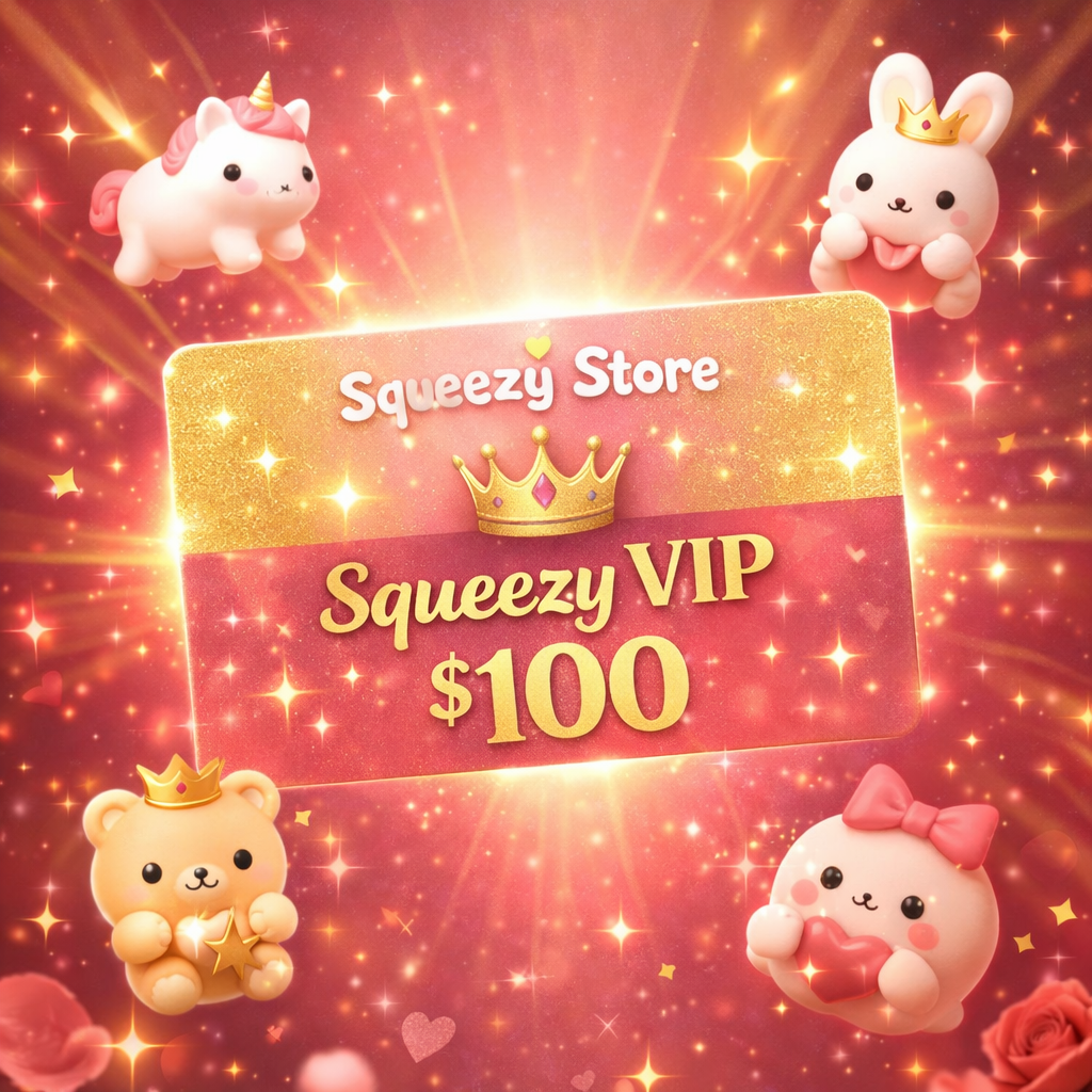 Squeezy Store Squeezy VIP digital gift card $100 — 
premium birthday and holiday gift for squishy toy 
collectors and sensory toy lovers — instant email delivery