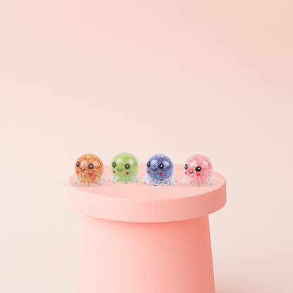 Squishy Octopus with Beads soft EVA stress relief toys in orange, pink, green, and blue translucent colors.