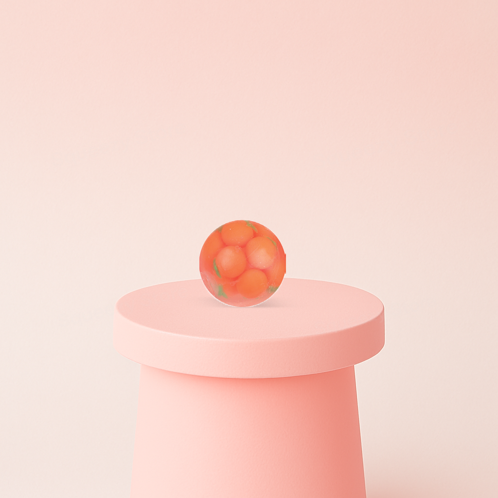 Squishy Persimmon Ball soft orange stress relief toy inspired by a persimmon with a satisfying bubble pop-out effect.