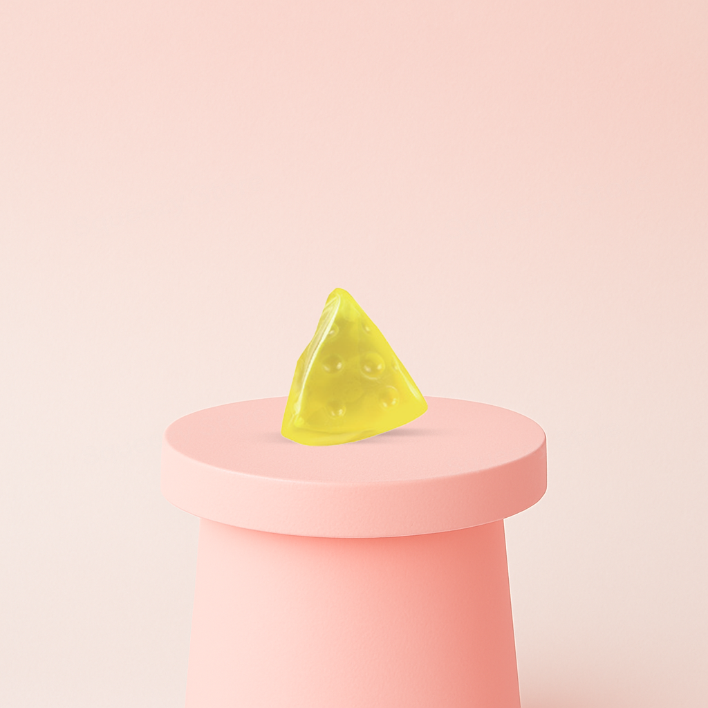 Squishy Cheese Slice with Maltose display box featuring translucent glitter-filled cheese wedge stress relief toys.