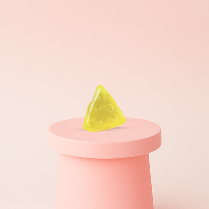 Squishy Cheese Slice with Maltose display box featuring translucent glitter-filled cheese wedge stress relief toys.
