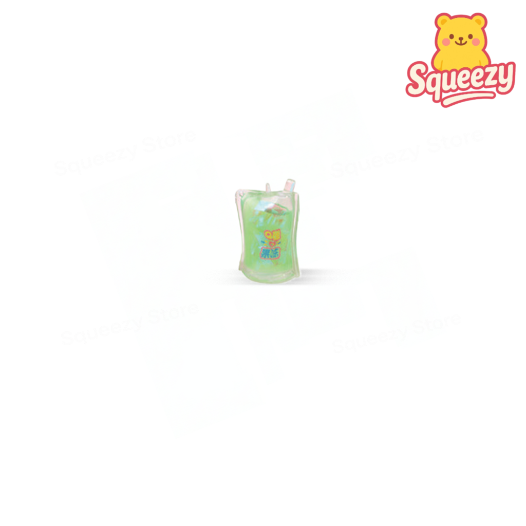 Squishy Drink mini beverage stress relief toy shaped like a translucent green fruit drink cup.