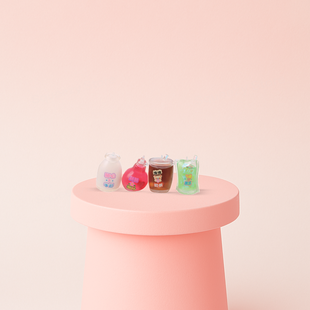 Squishy Drink miniature drink cup stress relief toys in milk tea, fruit drink, and soda cup designs.