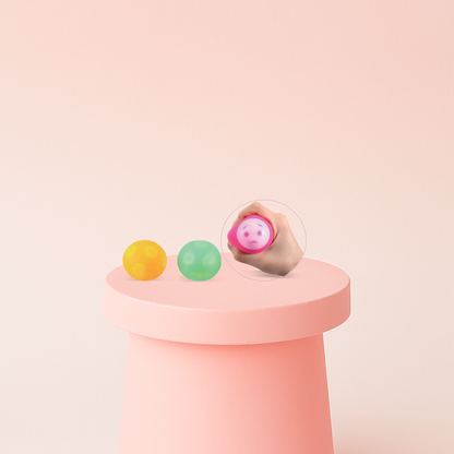 Squishy Emoji Face Ball collection featuring colorful squeeze balls with pop-out emoji faces.