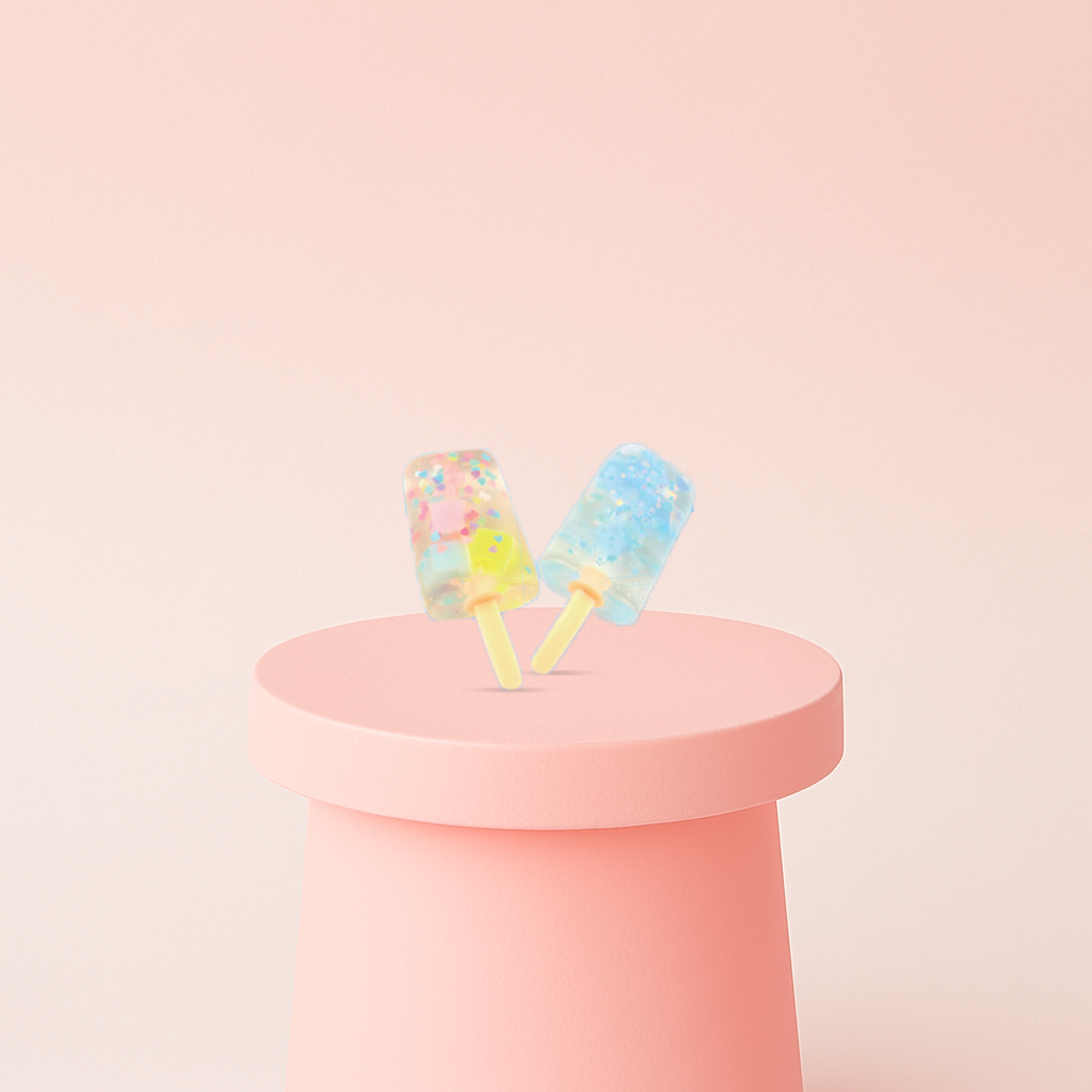 Squishy Ice-Cream Stick collection featuring translucent popsicle-shaped squishies with colorful confetti pieces.