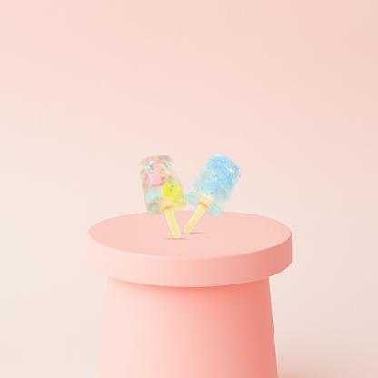 Squishy Ice-Cream Stick collection featuring translucent popsicle-shaped squishies with colorful confetti pieces.
