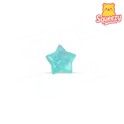 Star-shaped blue toy with 'Squeezy' logo on a white background