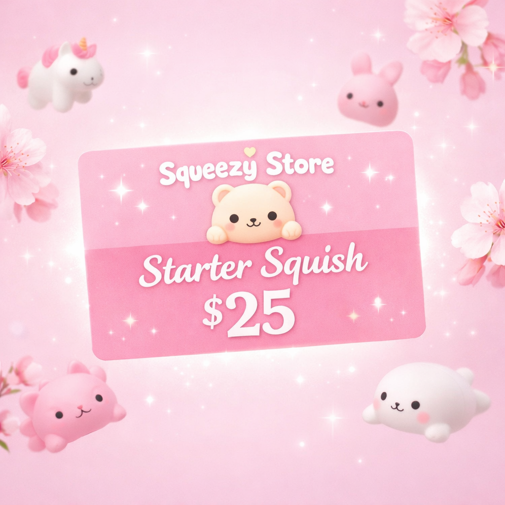 Squeezy Store Starter Squish digital gift card $25 — 
perfect small birthday gift for kids and squishy toy 
lovers — instant email delivery by Squeezy Store