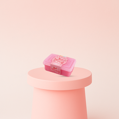 Strawberry Brownie Slime collection featuring dessert-themed pink slime containers with strawberry cake design.
