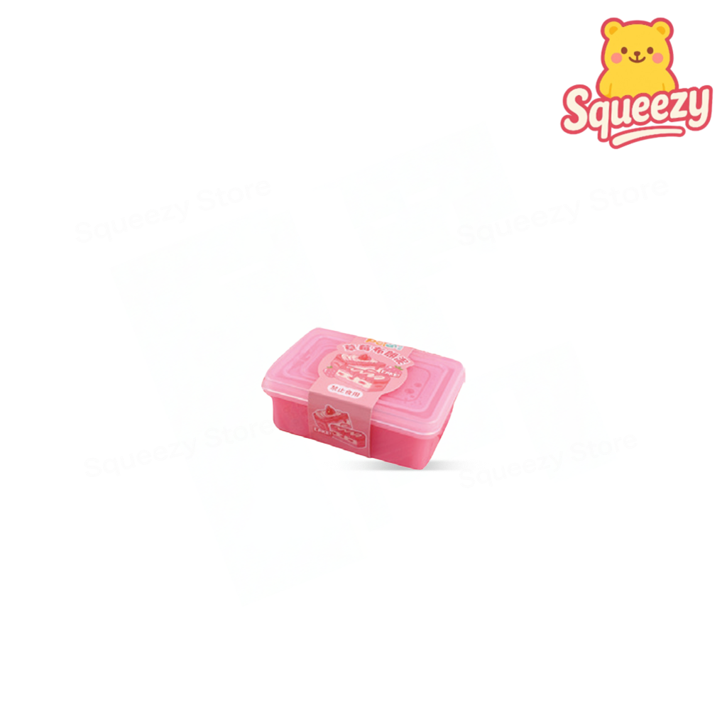 Strawberry Brownie Slime in a pink rectangular container with cute strawberry cake-themed packaging.