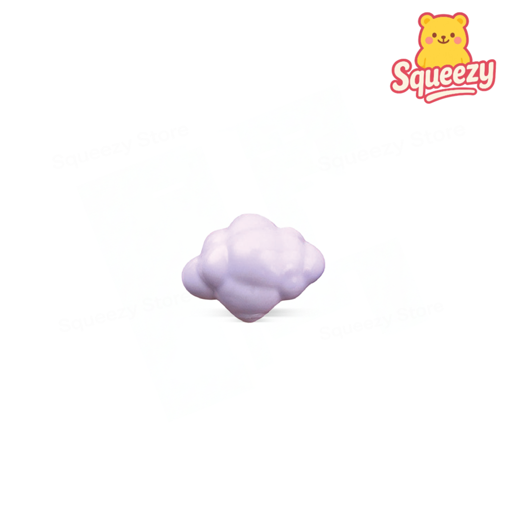 Purple cloud-shaped object with 'Squeezy' logo on a white background