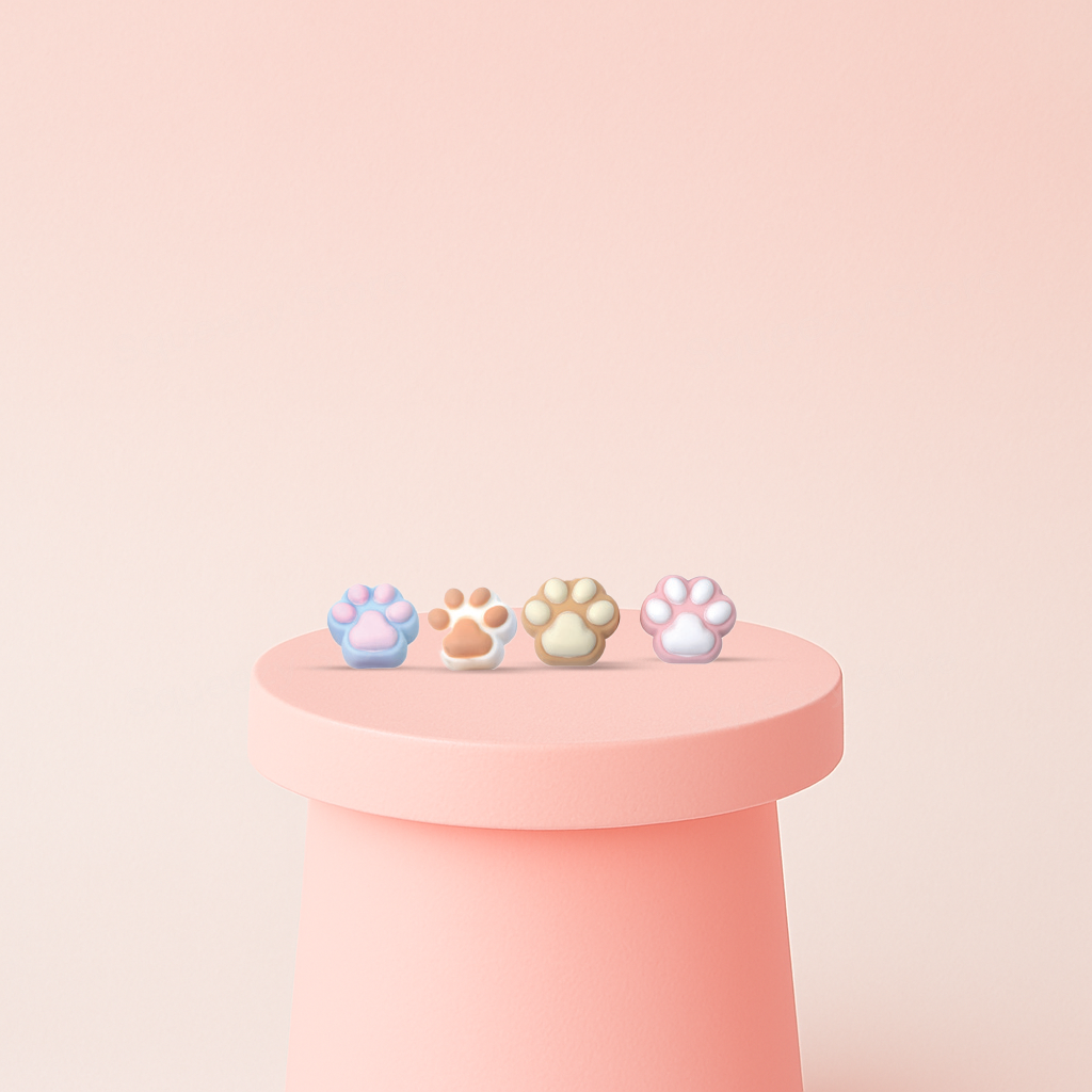 Super Squishy Cat Paw, Mini Size in cream, blue, and pink pastel colors with realistic paw pad details.