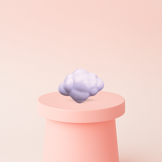 Super Squishy Cloud soft sensory toy with rounded cloud shape and pastel lavender color.