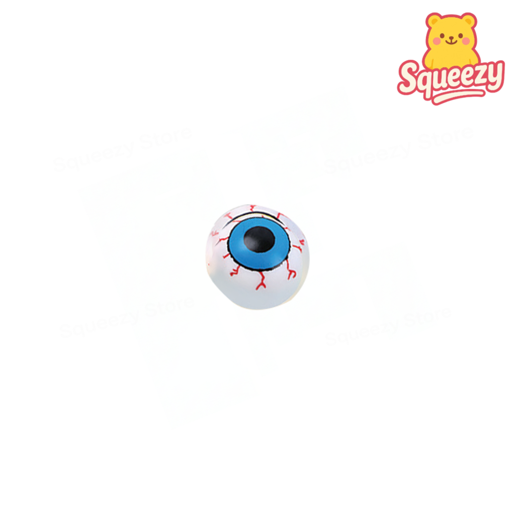 Super Squishy Eye Ball novelty stress relief toy with a blue iris and realistic eye pattern.