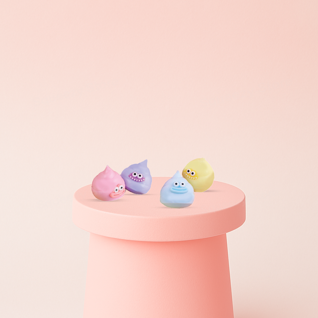 Super Squishy Poo soft EVA stress relief toys in pink, purple, yellow, and blue poop designs.
