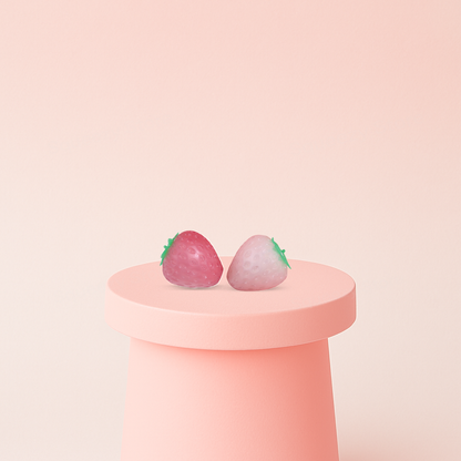 UV Color-Changing Strawberry Squishies demonstrating color change from light pink to vibrant strawberry red in sunlight.