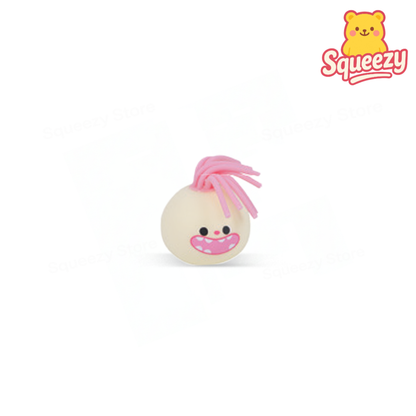 White  Emoji Face EVA Ball with Hair soft squeezable toy with colorful rubber hair.
