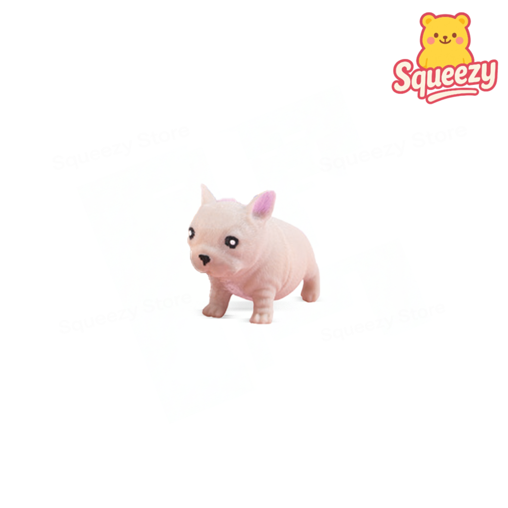 White Stretchy Bulldog soft stretchable stress relief toy.