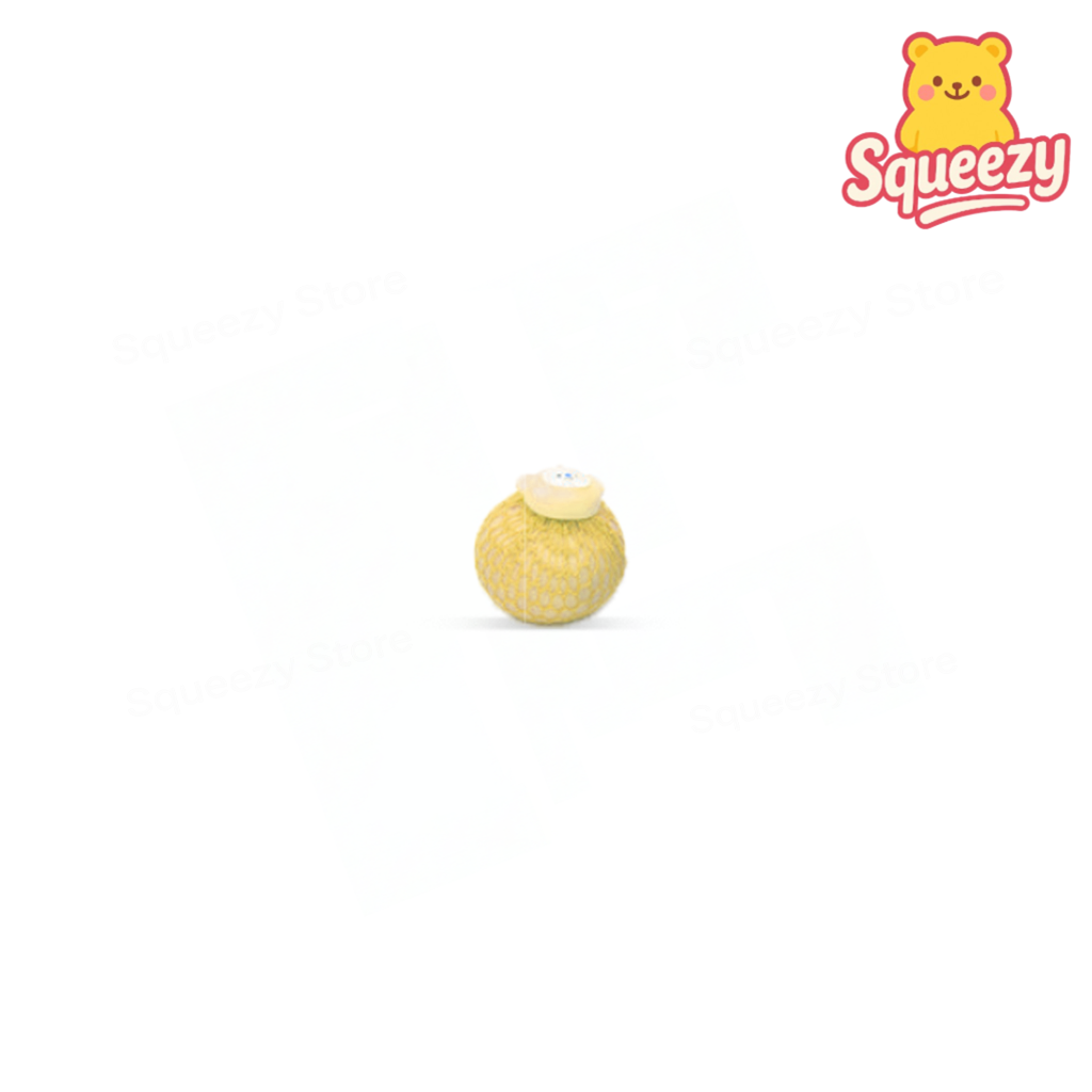 Yellow Animal Theme Mesh Ball soft stress relief toy with pastel animal shape.