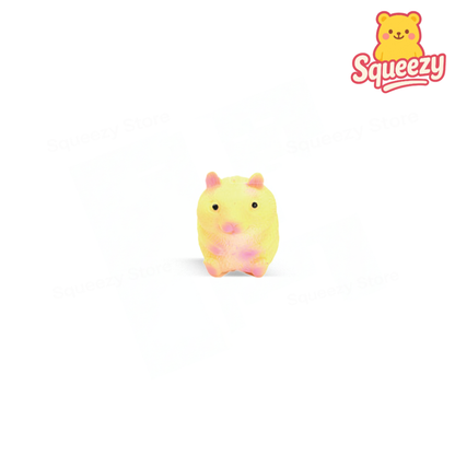 Yellow EVA Hamster soft sensory toy with pink ears and adorable hamster face.