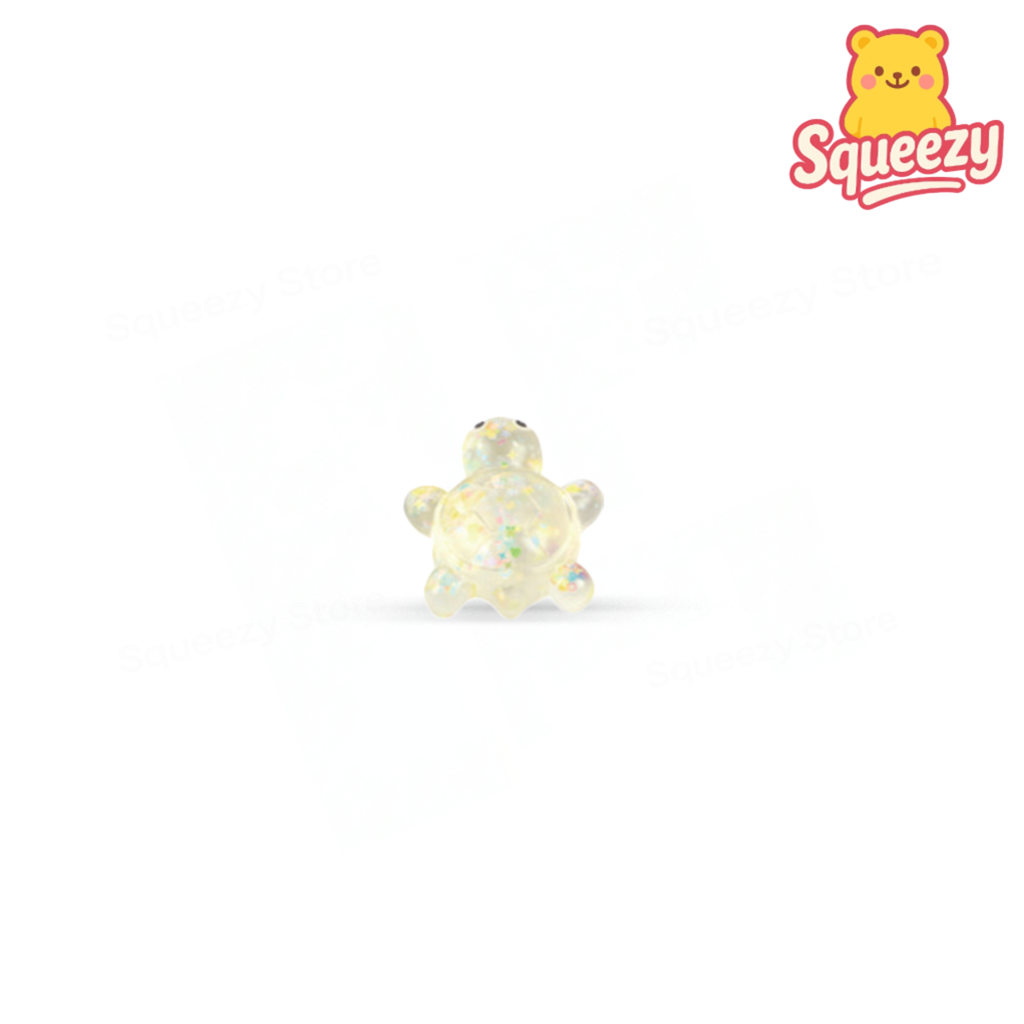 Yellow Squishy Turtle with Maltose soft EVA stress relief toy with crystal-clear glitter body.