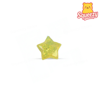 Yellow star-shaped object with 'Squeezy' logo on a white background
