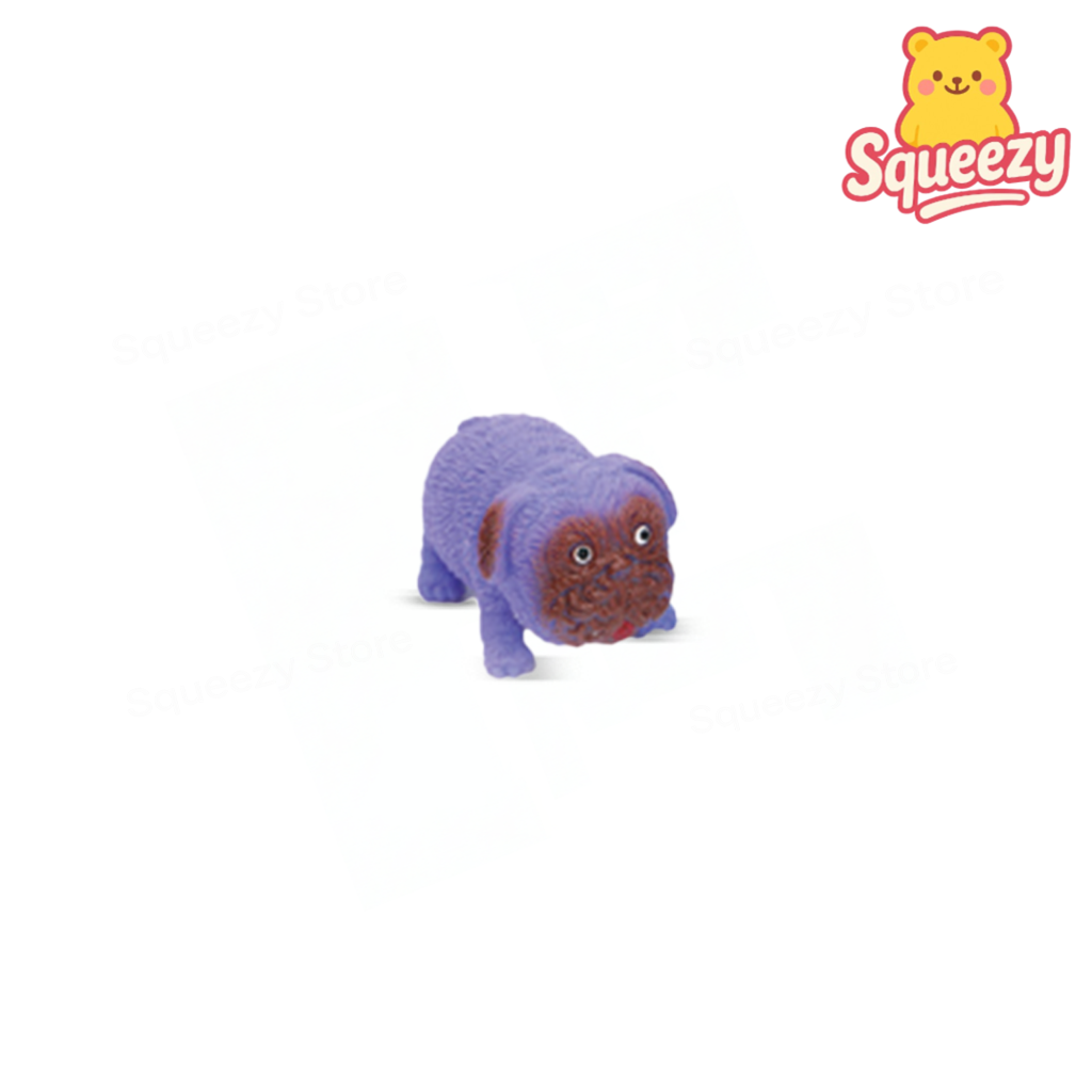 Purple Stretchy Pug soft stretchable sensory stress relief toy.